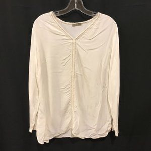 Womens Size Medium White by Elena Miro Cream Mixed Media Blouse Made in Italy